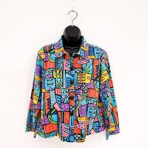 Vintage Lifestyle Multicolored Abstract Fish Print Lightweight Blazer PL